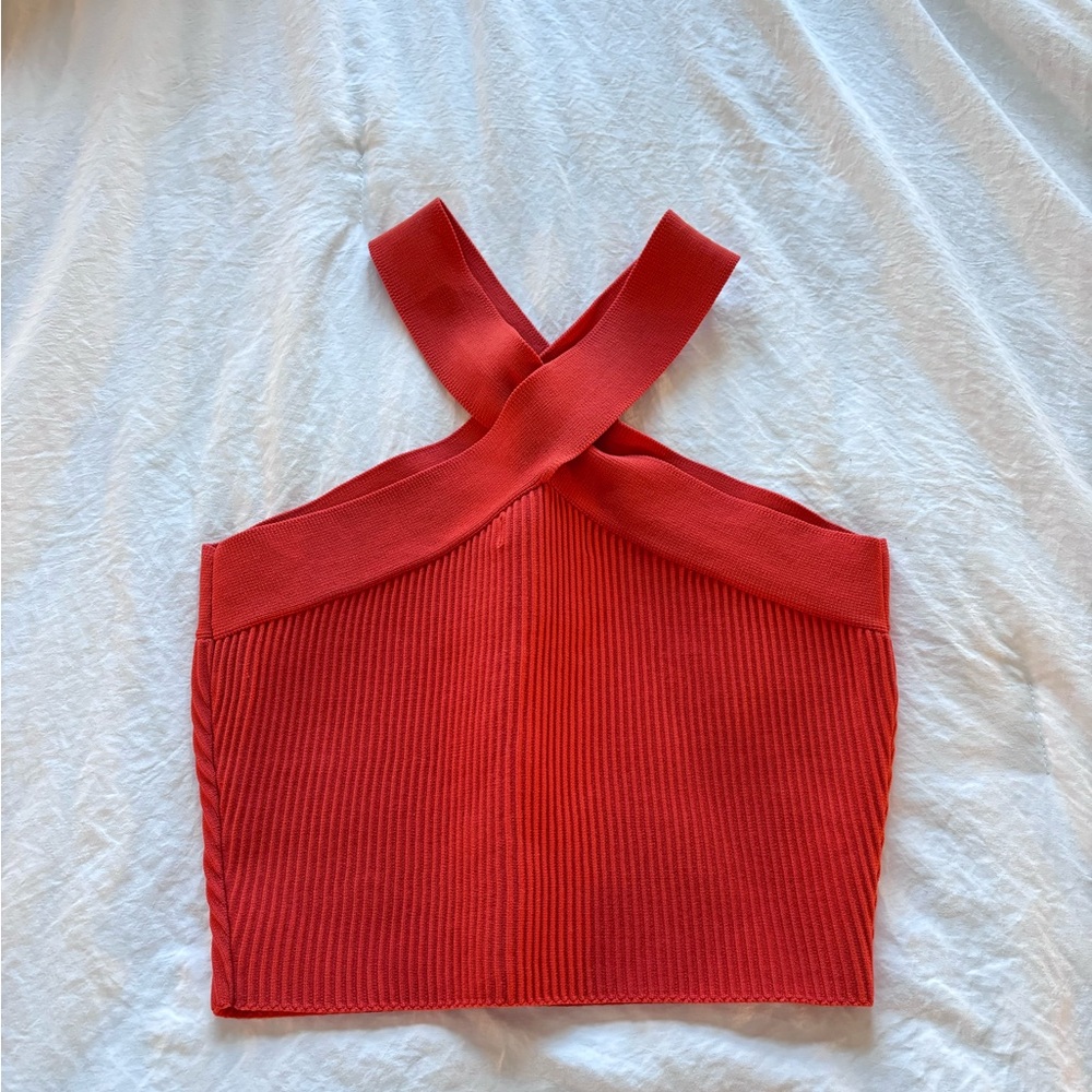 Crisscross Red Ribbed Top